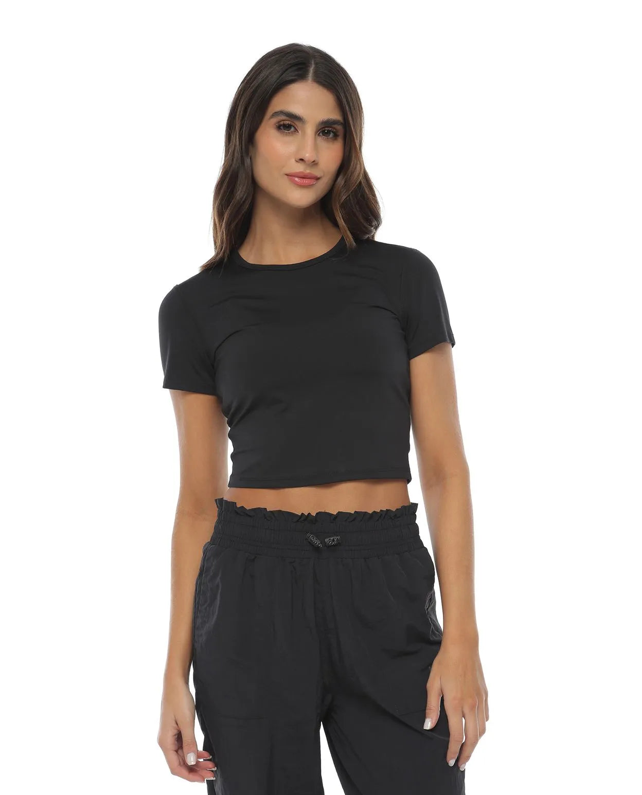 Crop Top Manga Corta Negro
