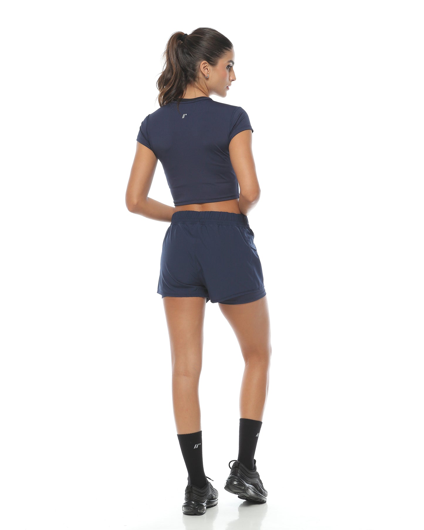 Crop Top Manga Corta Azul Oscuro