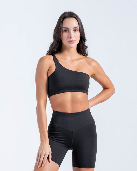 Top Deportivo Negro Asimetrico un Hombro